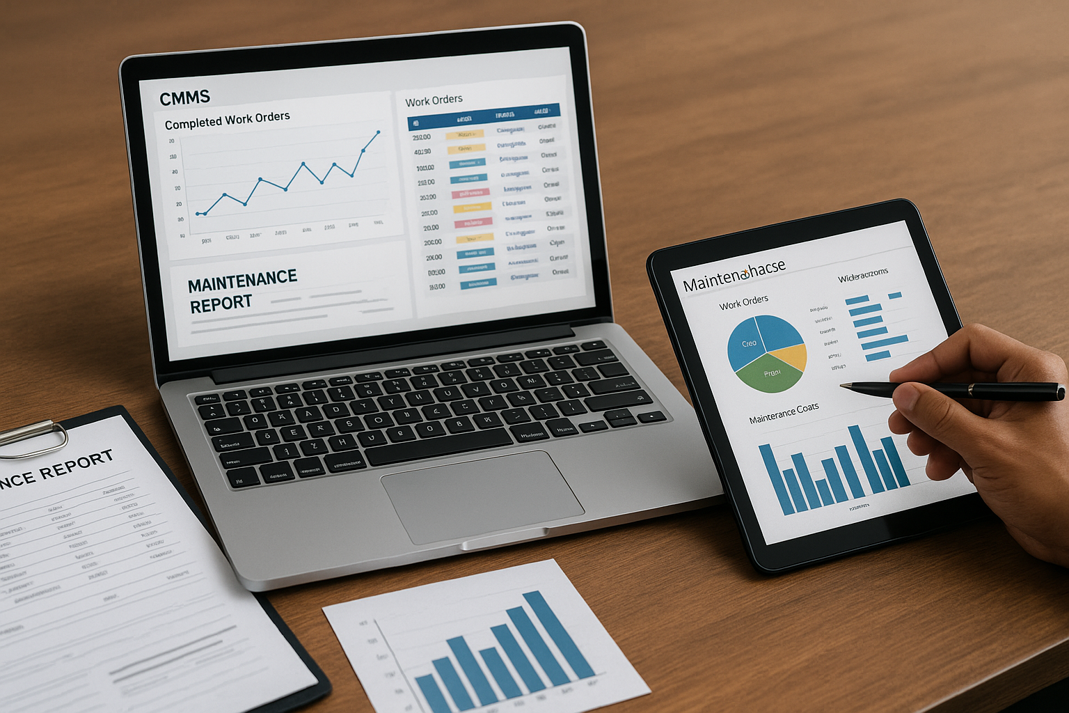 CMMS dashboard and laptop