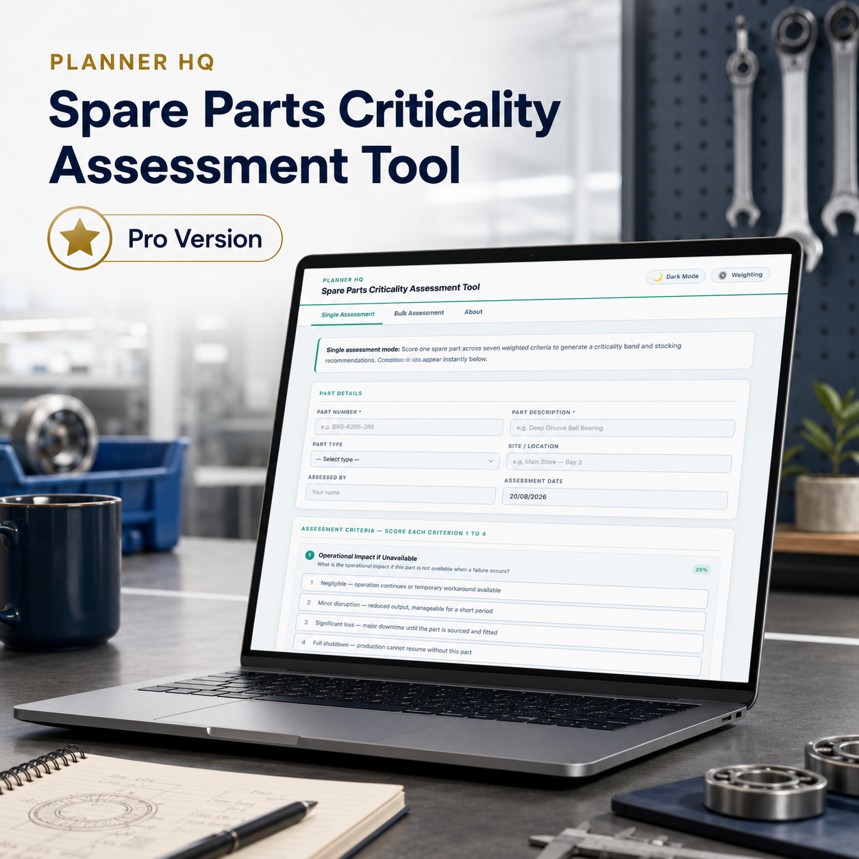 Spare Parts Criticality Assessment Tool